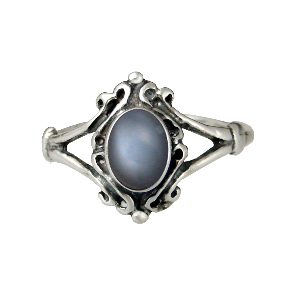 Sterling Silver Victorian Ring With Grey Moonstone Size 8